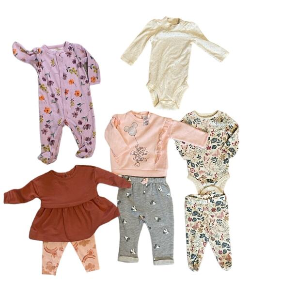Baby Girl 6 Months Bundle 8pc Disney & Carters Minnie Mouse & Floral Outfits - Picture 1 of 10